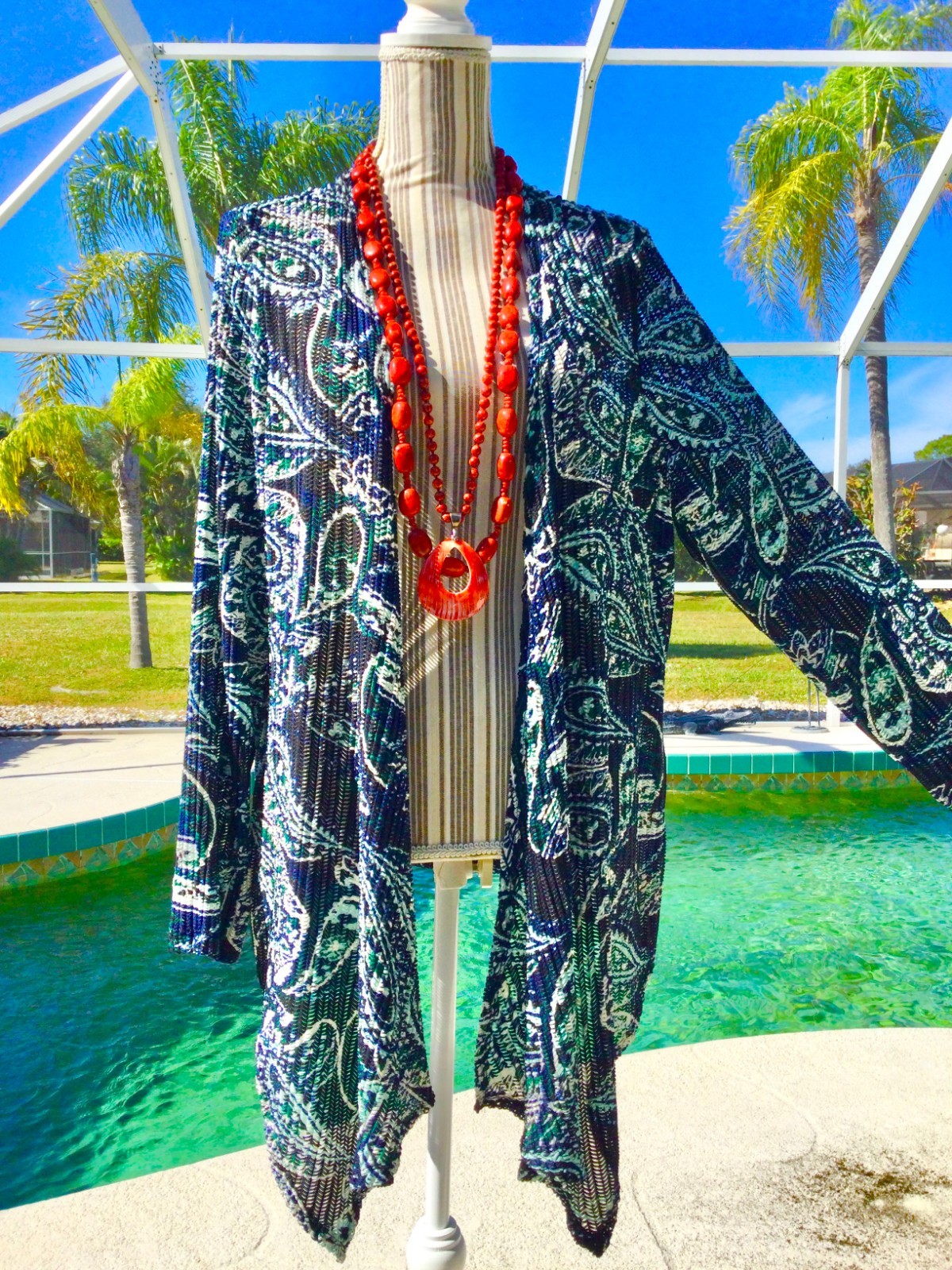 CHICOS Turquoise, White DRAMATIC Batik Design XLI… - image 9