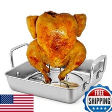 P&P CHEF Beer Can Chicken Holder Roasting Pan Set Square 2Pcs