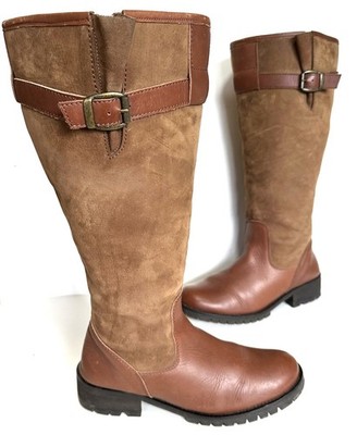 Ladies DUO Brown Leather Low heel knee length Wide Calf Boots