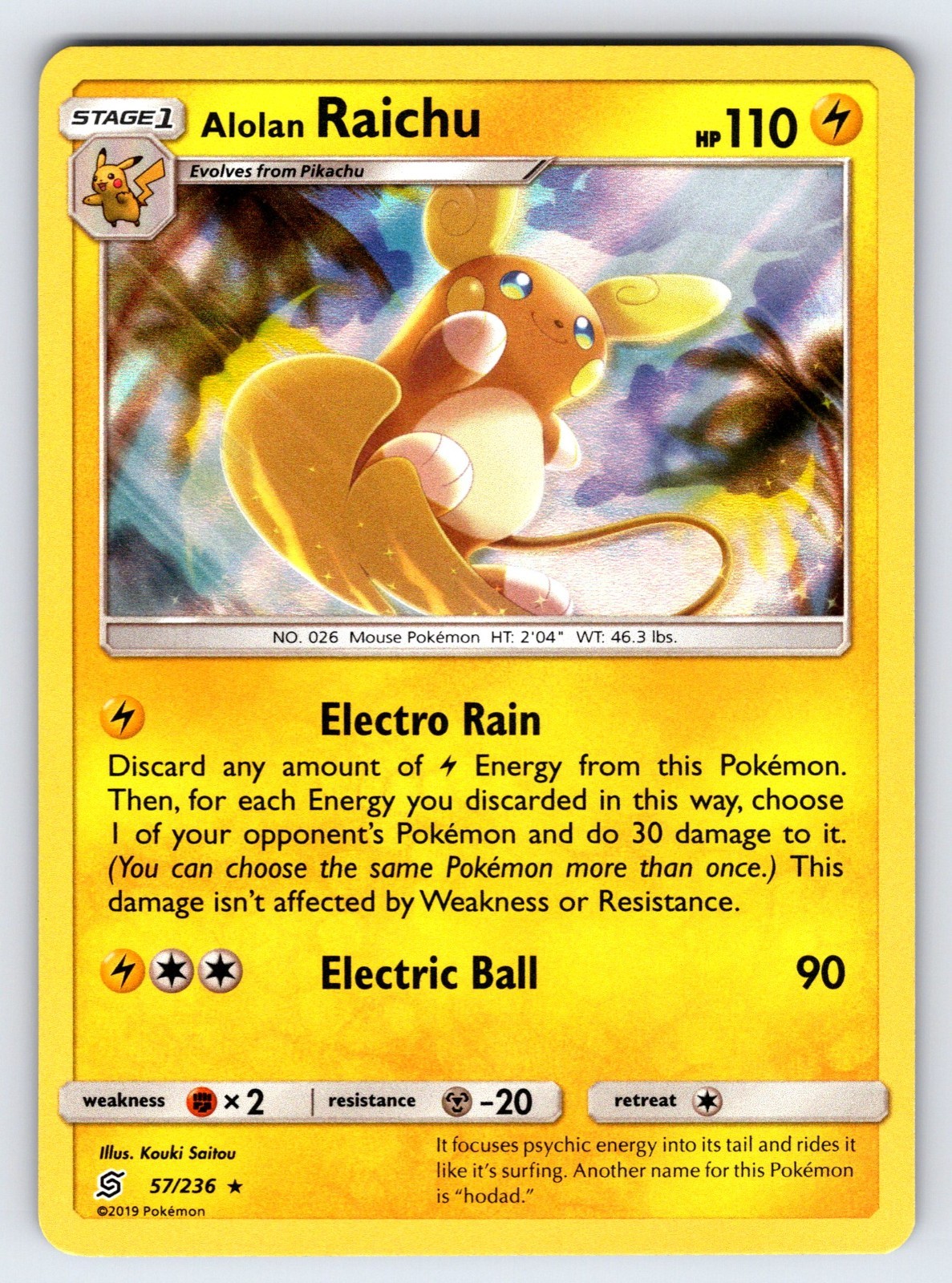 Alolan Raichu 57/236 2019 S&M Unified Minds Pokemon Card TCG Holo Rare - Nm