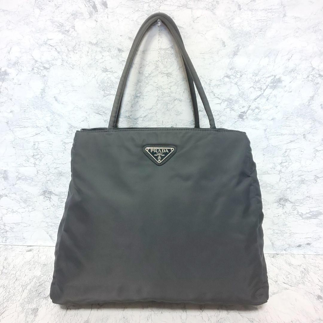 Prada Tessuto Square Tote Bag in Gray with Triangular Logo Pre-Owned