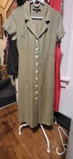 Quince Khaki Flax Linen Deep V neck & Button Up Straight Cut Dress XS