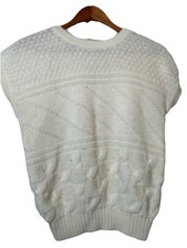 Vintage 80s Knit Acrylic Sweater Vest Size Small Ivory Granny Cottage Nerd True