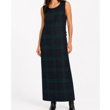 Talbots Vintage Pure Wool Tartan Plaid Maxi Dress Green Navy Size 16