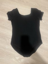 Black dance leotard with short sleeves and open back dancewear size 8 year