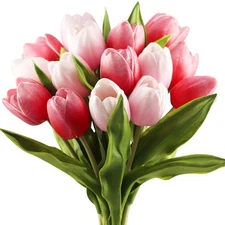 Artificial Tulip Flowers 12 PCS Multi Pink Real-Touch Fake Bridal Bouquet