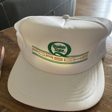 Vintage Quaker State Porsche Racing Snap Back Trucker Cap White Mesh Back