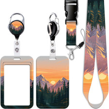 Mountain ID Badge Holder Lanyard with Retractable Heavy Duty Badge Reel Clip Coo