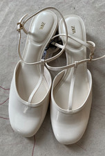 ZARA White ECRU PATENT-EFFECT STRAPPY SLINGBACK SHOES  NEW SIZE UK 7 EU 40