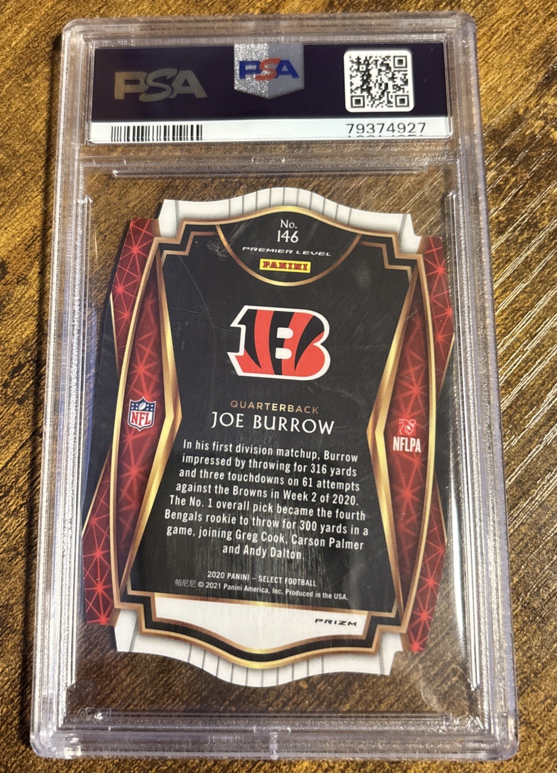 2020 PANINI SELECT DIE-CUT MAROON PRIZM #146 JOE BURROW ROOKIE RC PSA 10 view 2