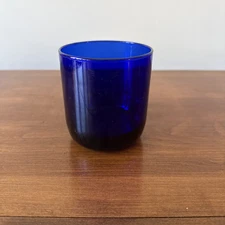 Vtg Cobalt 3.5" Blue Libby Metropolitan 10 oz Flat Juice Glass Round Bottom