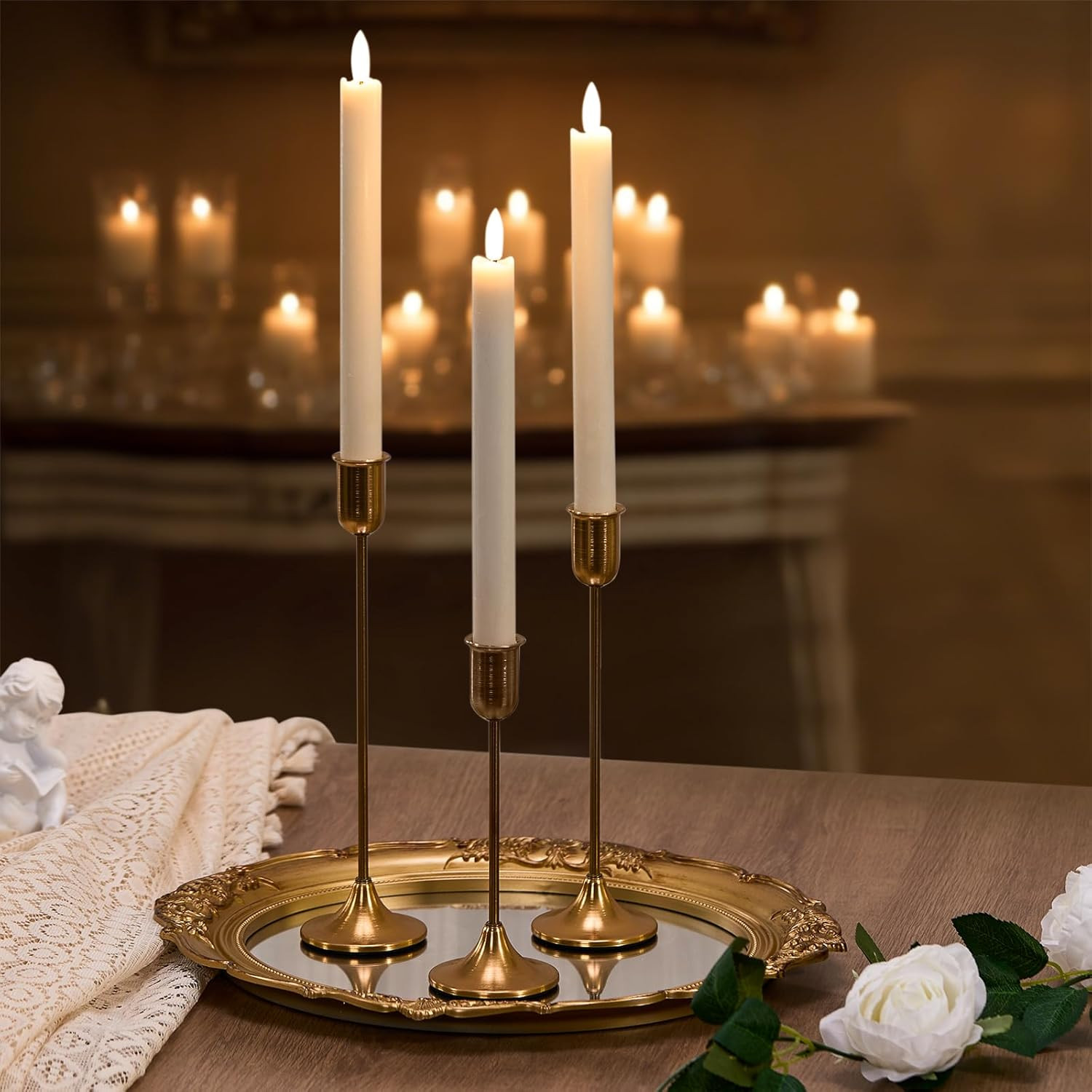 S, Taper Candle Holders Set Of 3, Gold Vintage Candle Sticks