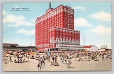 Vintage Linen Postcard Ritz-Carlton Hotel Atlantic City NJ Beach Scene
