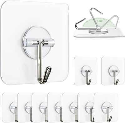 Adhesive Wall Hooks for Hanging, Clear Removable Window Hooks 13 Lb Stainless St