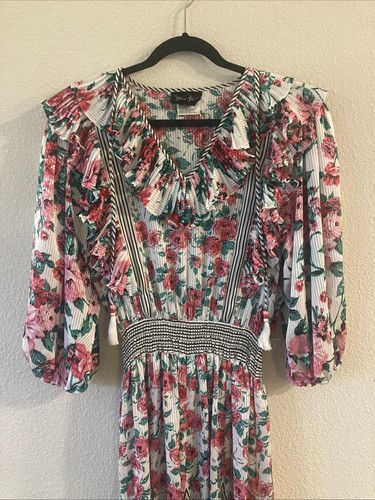 Vintage 80's Diane Freis Original Floral Georgette Dress Medium Green And Pink - Picture 2 of 16