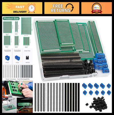 174-Piece PCB Prototype Kit - Double-Sided Perf Boards, 6 Sizes, Arduino Compati