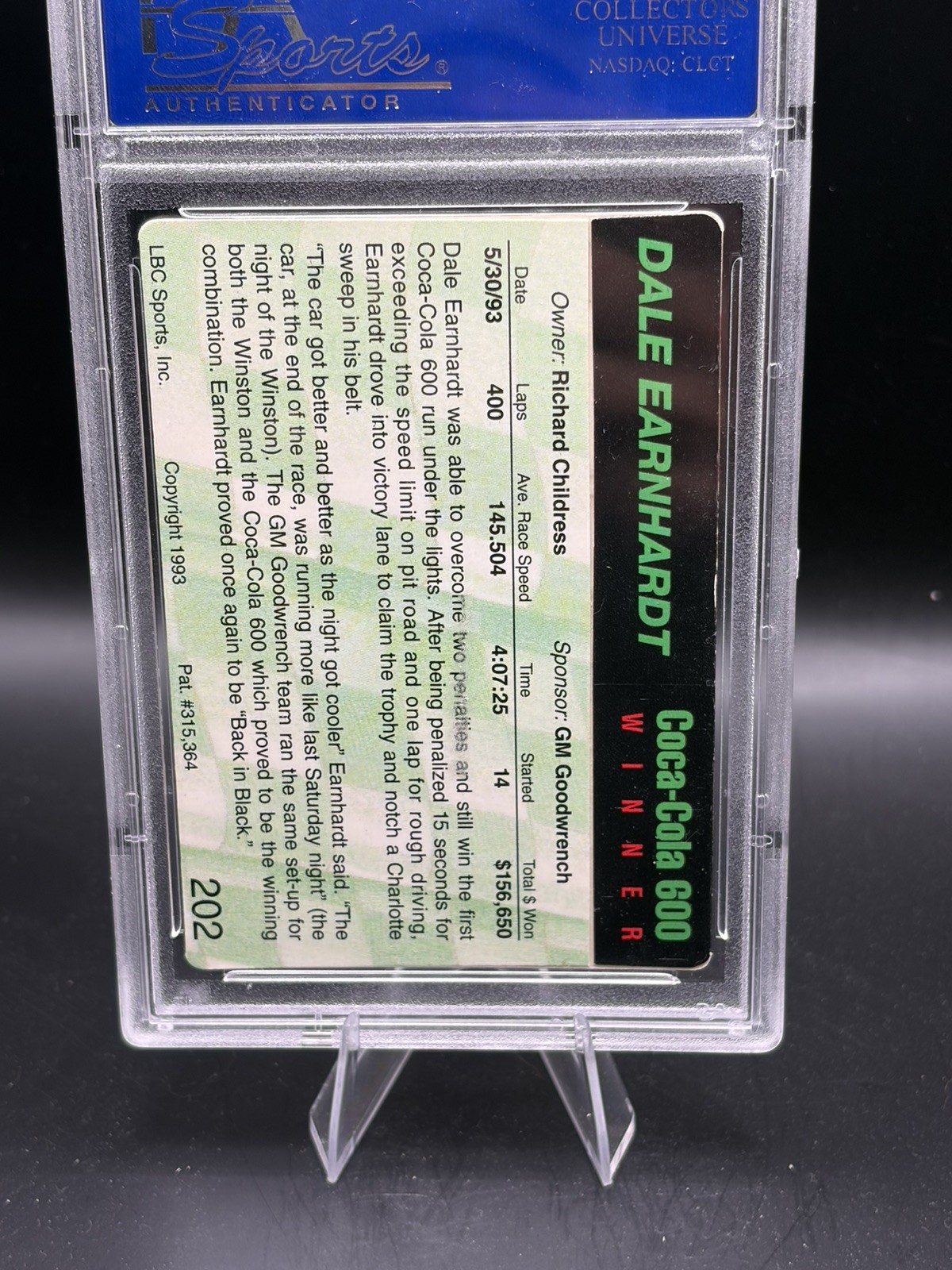 1993 Action Packed - Winner Dale Earnhardt #202 DUAL AUTO EARNHARDT AND BONNETT view 2
