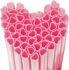 120 Pcs Heart Shaped Pink Straws Disposable Plastic Straws Cute Drinking straws