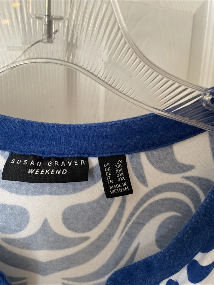Top de mujer Susan Graver Weekend precioso azul blanco talla 2XL Foto 2 de 3