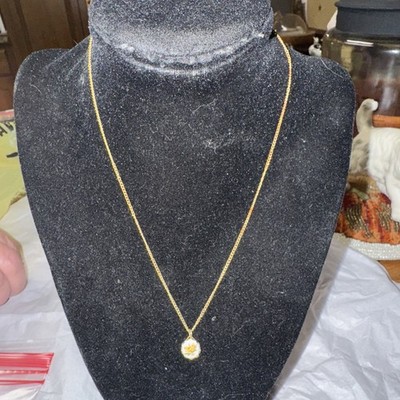 Limoge Porcelain Rose Pendant Necklace Gold Chain 16 Chain Vintage