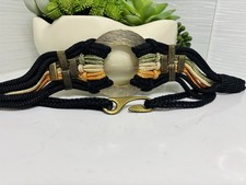 Vintage 80s Mixed Metallic Braided Cord Belt Earth Tones Hook Buckle