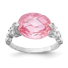 Silver  Pink and Clear CZ Ring QR1398
