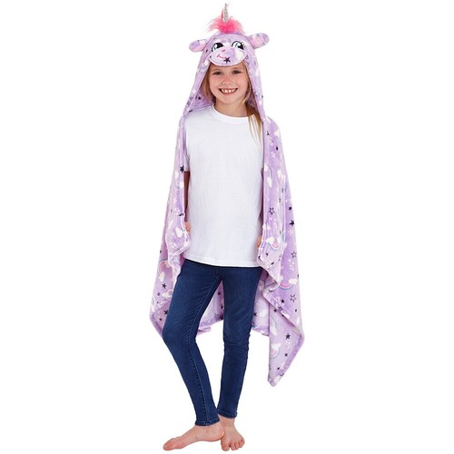 Kids Boys Girls Dinosaur Unicorn Snuggle Cuddle Blanket Novelty Hooded Fleece - Picture 37 of 46