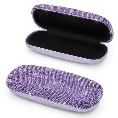 Soleebee Bling Hard Shell Eyeglasses Case, Crystal Protective Glasses Purple