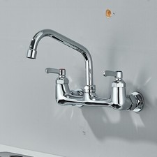 Commercial Chrome 2-Handle Mixer Wall Mounted Swivel Spout Kitchen Sink Faucet