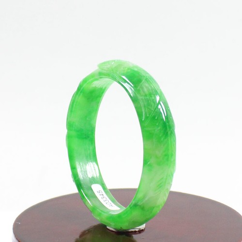 57mm Chinese Hand-carved Emerald Green Jadeite Jade Gems Bangle Bracelet j7026 - Picture 5 of 11