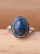 Anello Uomo Stile Turco in pietra ovale blu scuro colore argento diametro 1,9 mm