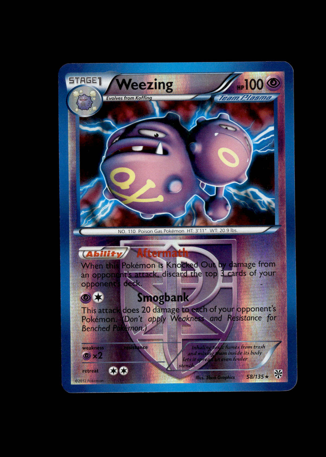 Pokemon 2012 Moderate Play Weezing 58/135 Plasma Storm REVERSE Card