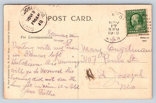 Alte AK Glencoe MN Eisenbahn Bahnhof Depot Bahnhof 1910 T34 - Bild 2 von 2