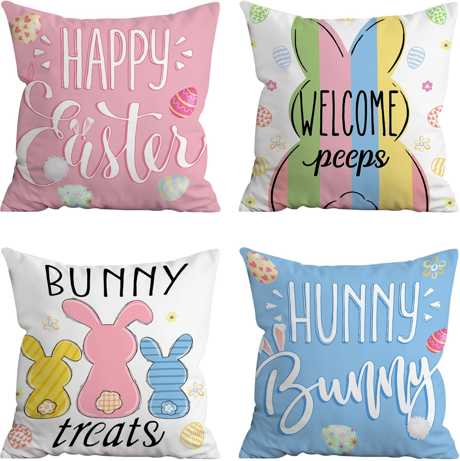 Easter Pillow Covers 16x16 with Yellow Pink Peeps for Spring Home Decor  -image