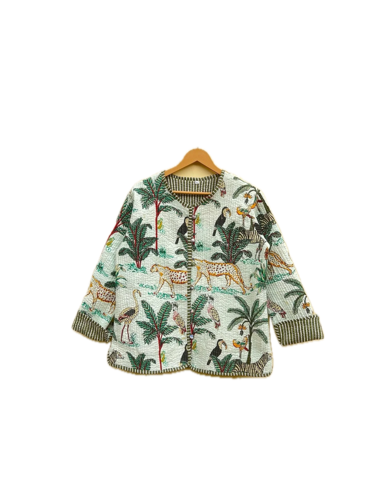 Indian White Tiger Print Cotton Quilted Unisex Jacket Women's Clothing Jacket AU