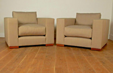 Ex Display George Smith square armchair Pierre Frey beige fabric rrp £6900 1/2