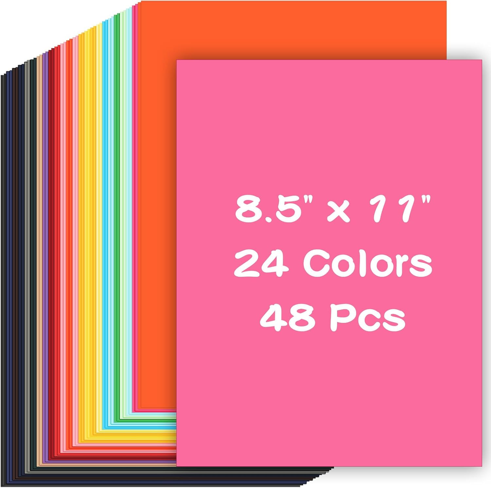 Vibrant 48-Sheet A4 Colored Cardstock Paper 8.5 x 11 Assorted Colors