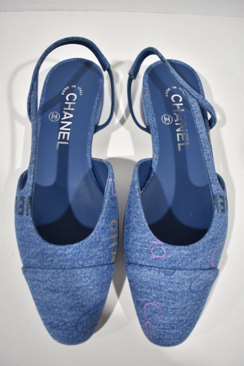 Chanel 22P Mademoiselle Coco Sling Light Blue Denim Slingback