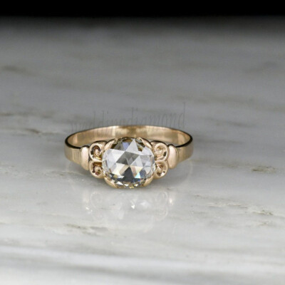 Solid 10k Rose Gold 1.60Ct White Round Rose Cut Moissanite Woman Engagement Ring