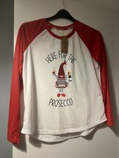 Ladies UK 12-14 Matalan White Red Cotton Polyester Pyjama Top Christmas