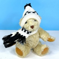 Vintage Beige Teddy Bear Jointed Legs Winter Scarf 6" Plush Stuffed Animal Toy