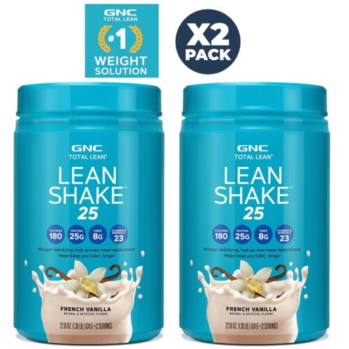 GNC Lean Shake 25 Total Lean French Vanilla 2-Pack Bundle Protein Fiber Shake