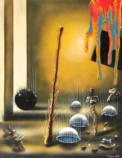 STRIKING SIGNED VINTAGE MIXED MEDIA IMPASTO SURREAL ABSTRACT MODERNIST PAINTING