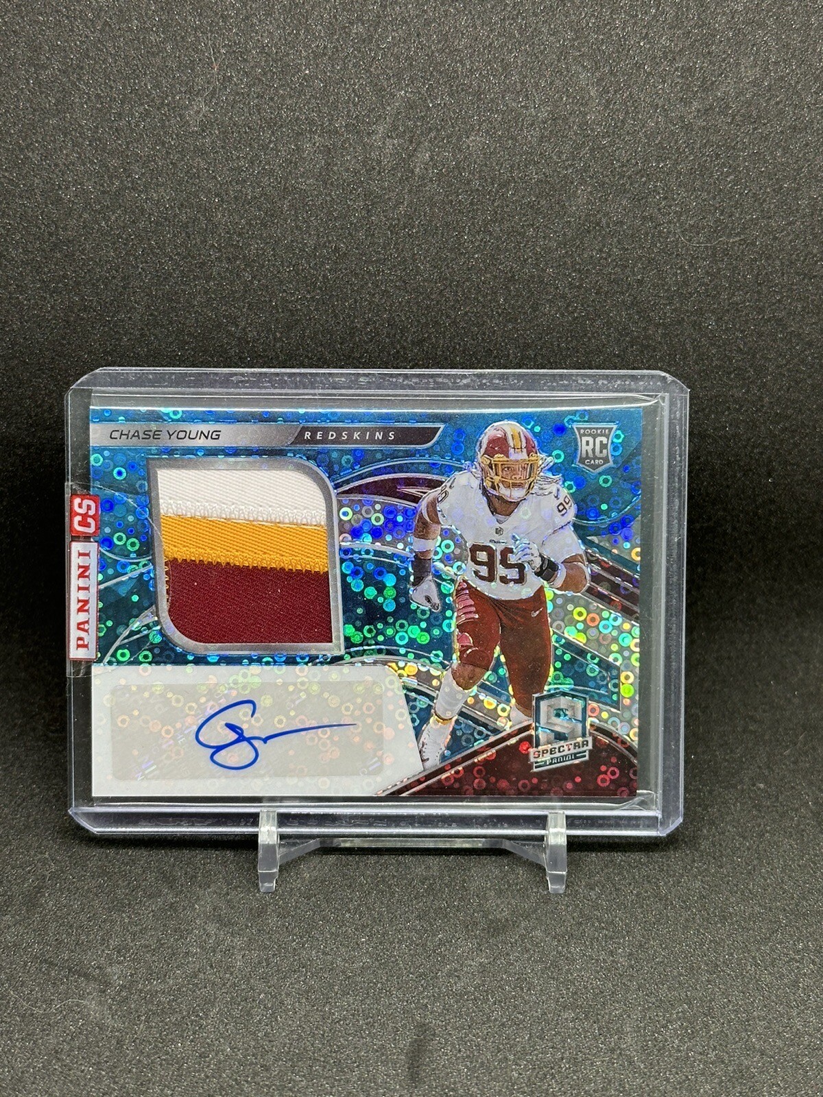 2020 Panini Spectra Chase Young Neon Blue Rookie Patch Auto /60 WSH SF Saints RC