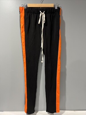 EPTM Ankle Zip Techno Track Pants Black Orange Stripe Men's Small