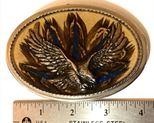 Raised Bald Eagle Lacquered Metal Belt Buckle Feathers Blue Metallic Accents