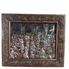 Caja de sombras 3D enmarcada de colección arte en hojalata tono cobre escena de servicio de iglesia