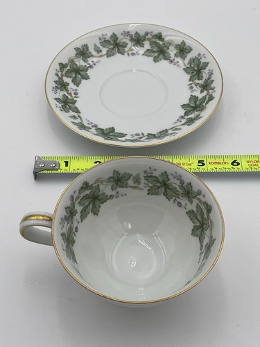 Noritake Tea Cup & Saucer Madera Pattern Grape Leaves Gold Brim #5106 Gift - Picture 4 of 18