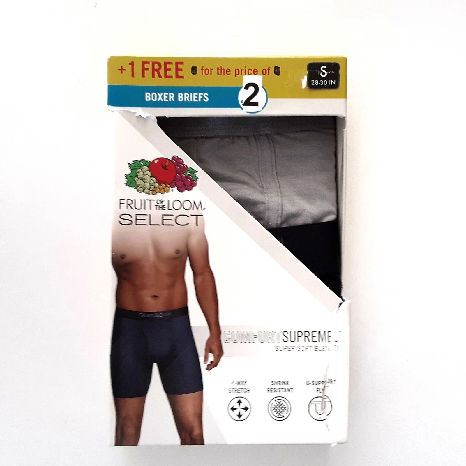Slips boxer suprême confort pour hommes Fruit of the Loom taille S noir gris 2 pièces