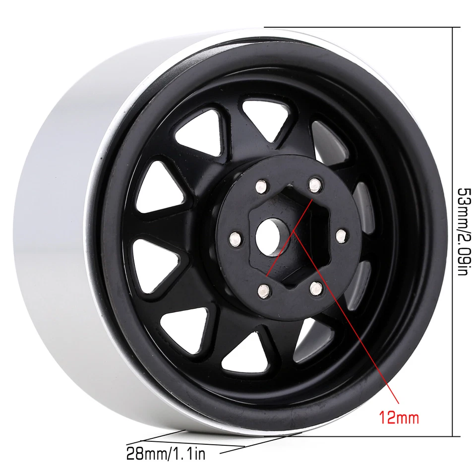 Deep Dish Metal 1.9" Beadlock Wheel Rim Hub for 1/10 RC Crawler Car Axial 90046 - Image 2 of 4